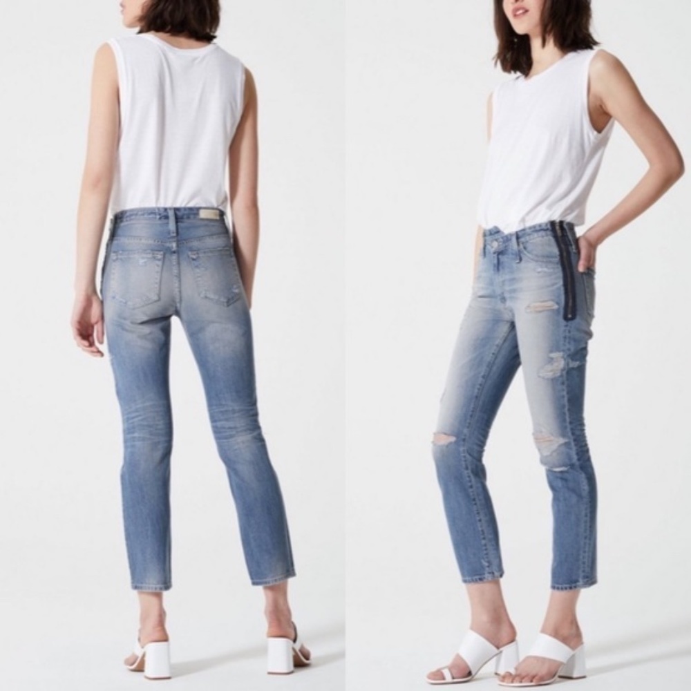 Ag Adriano Goldschmied Blue The Isabelle Side Zip High Rise Straight Crop Jeans